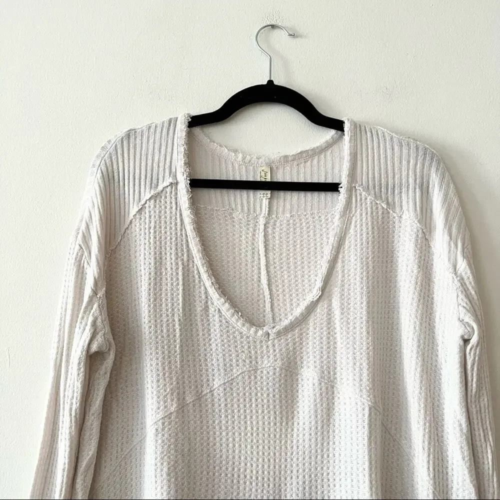 Free People Sunset Park V-Neck Thermal Long Sleeve Tee